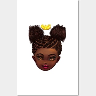 Princess in corn rows - The very best Gifts for black girls 2022 beautiful black girl with Afro hair in puffs, brown eyes and dark brown skin. Black princess Posters and Art